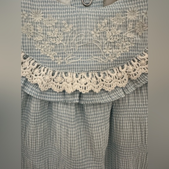 🦢 6~9 Mth Baby Seersucker Embroidered Lace Dress Ruffle Panty Hair Bow Set NWT - Picture 7 of 10